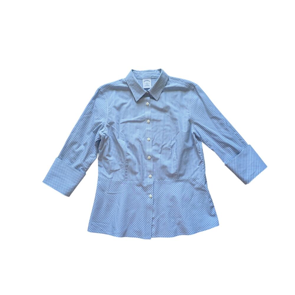 Brooks Brothers 346 Fitted Non-Iron Button Down Shirt Women 8 Gingham Light Blue